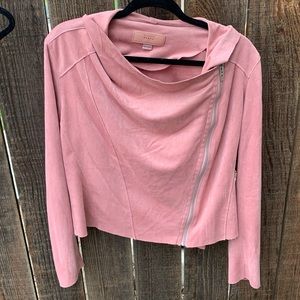 BLANKNYC Pink Faux Suede Moto Jacket Asymmetrical Zip‎ Drape Collar Women's L